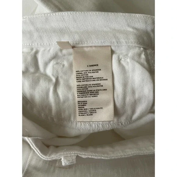 L'AGENCE Nadia High Rise Crop Straight Jean in Blanc Size 31